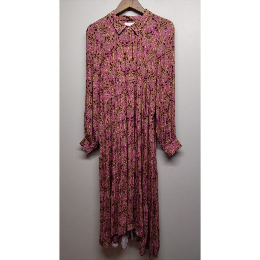 A Loves A Maxi Dress Women Size L Pink Paisley Long Sleeve Feminine Peasant Boho